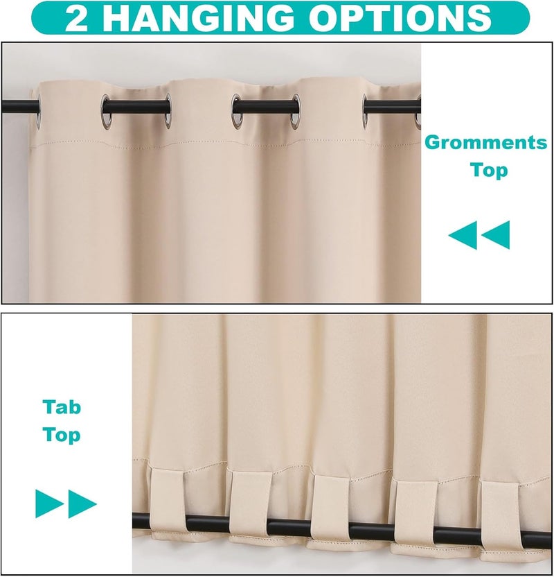 Flyfun Outdoor Curtains for Patio Waterproof - Weatherproof Porch & Gazebo Curtains, Grommet Top and Tab Bottom Drape,2 Panel, 52" W x 84" L, Beige - Image 3